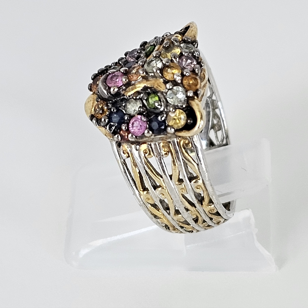 Natural Multiple Sapphire Panther Ring 18k Palladium Sterling Silver Sz 7! - Picture 3 of 7